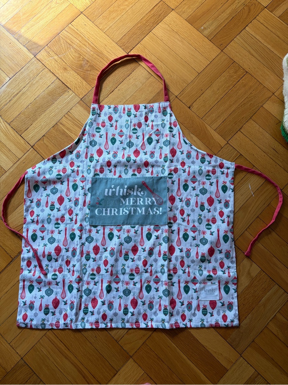 Krumbs Kitchen Christmas Holiday Apron Red & Green We Wisk You a Merry Christmas